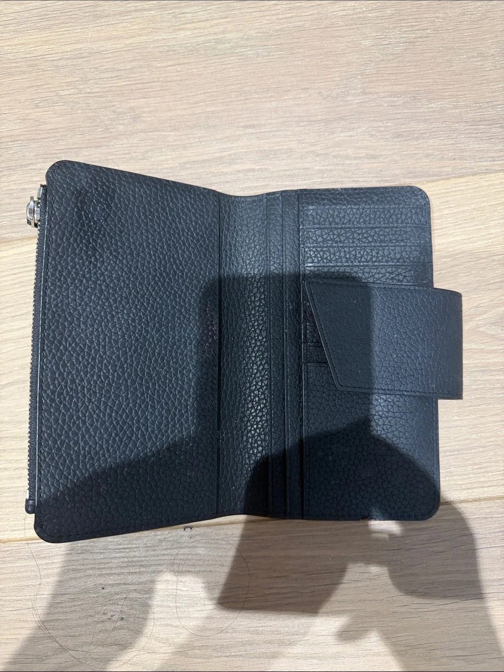All Saints Black Pebbled Leather Zip-Around Wallet with Tab